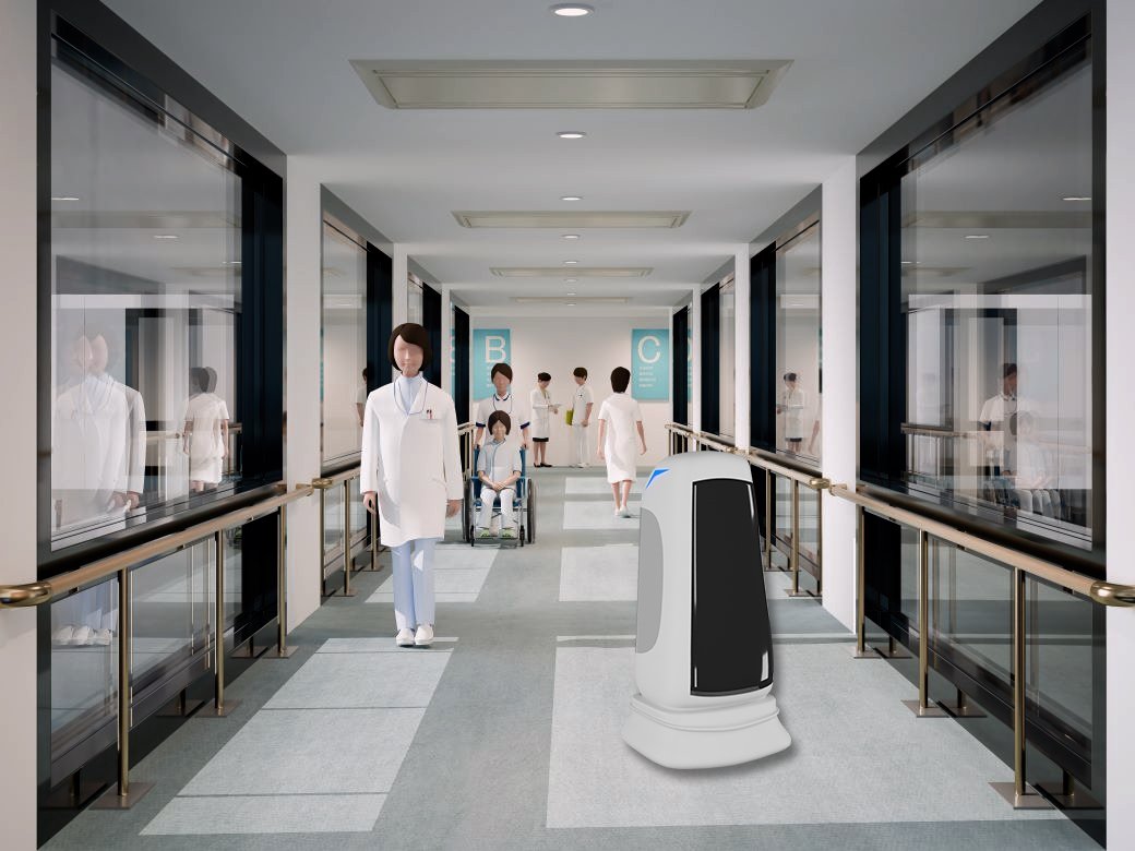 Robot Robby dans un hôpital avec des patients